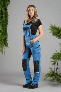 CXS Pants 10/32  USA (38 EUR) CXS STRETCH, BRIGHT BLUE-BLACK, WOMEN ́S WORKING PANTS WITH BIB