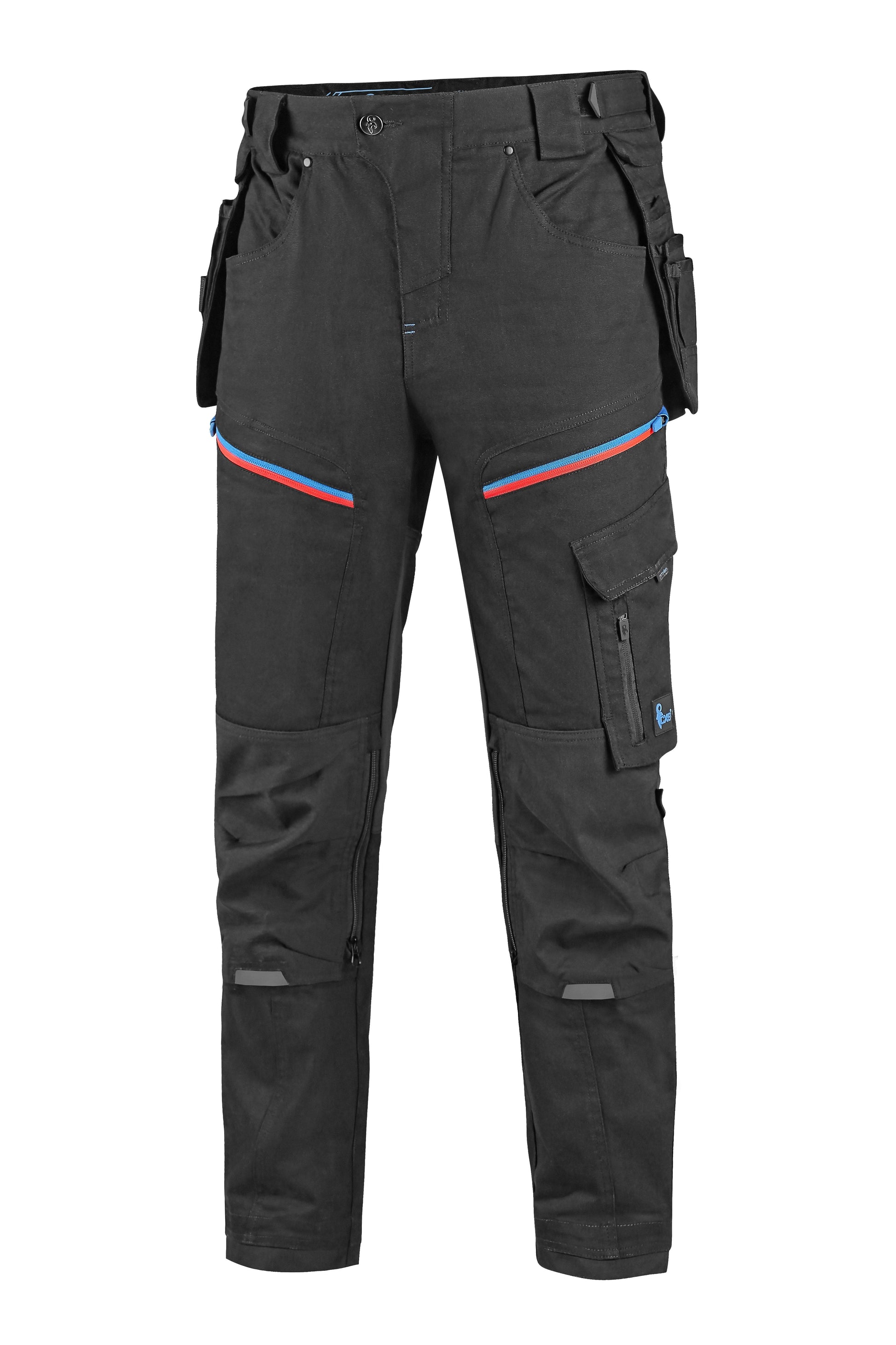 CXS Pants 30/32  USA (46 EUR) CXS LEONIS, MEN'S, WORK PANTS, BLACK WITH BLUE/RED ACCESSORIES