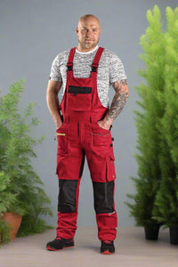 CXS Pants 30/32  USA (46 EUR) CXS STRETCH, RED-BLACK, MEN ́S WORK PANTS WITH BIB