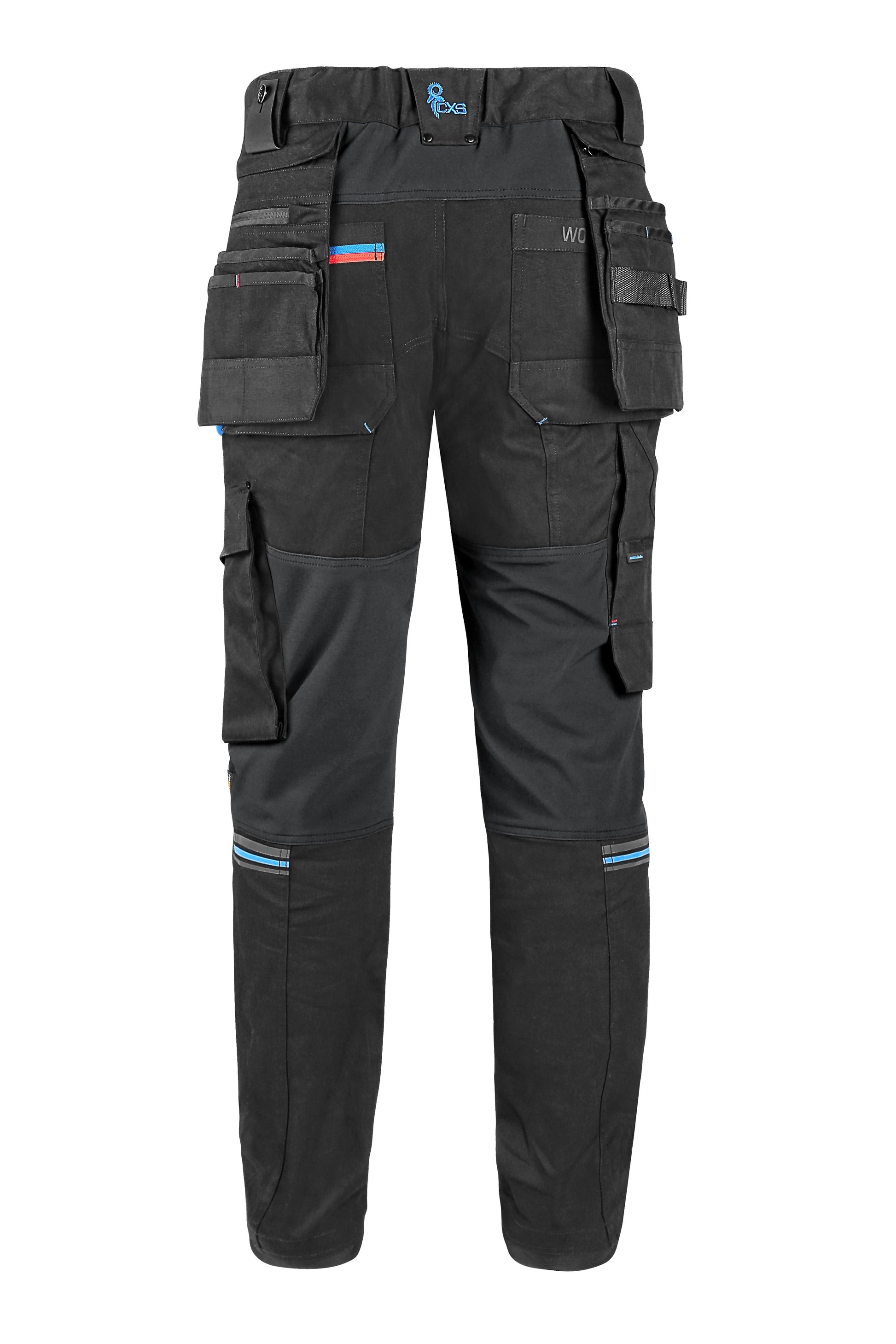 CXS Pants CXS LEONIS, MEN'S, WORK PANTS, BLACK WITH BLUE/RED ACCESSORIES