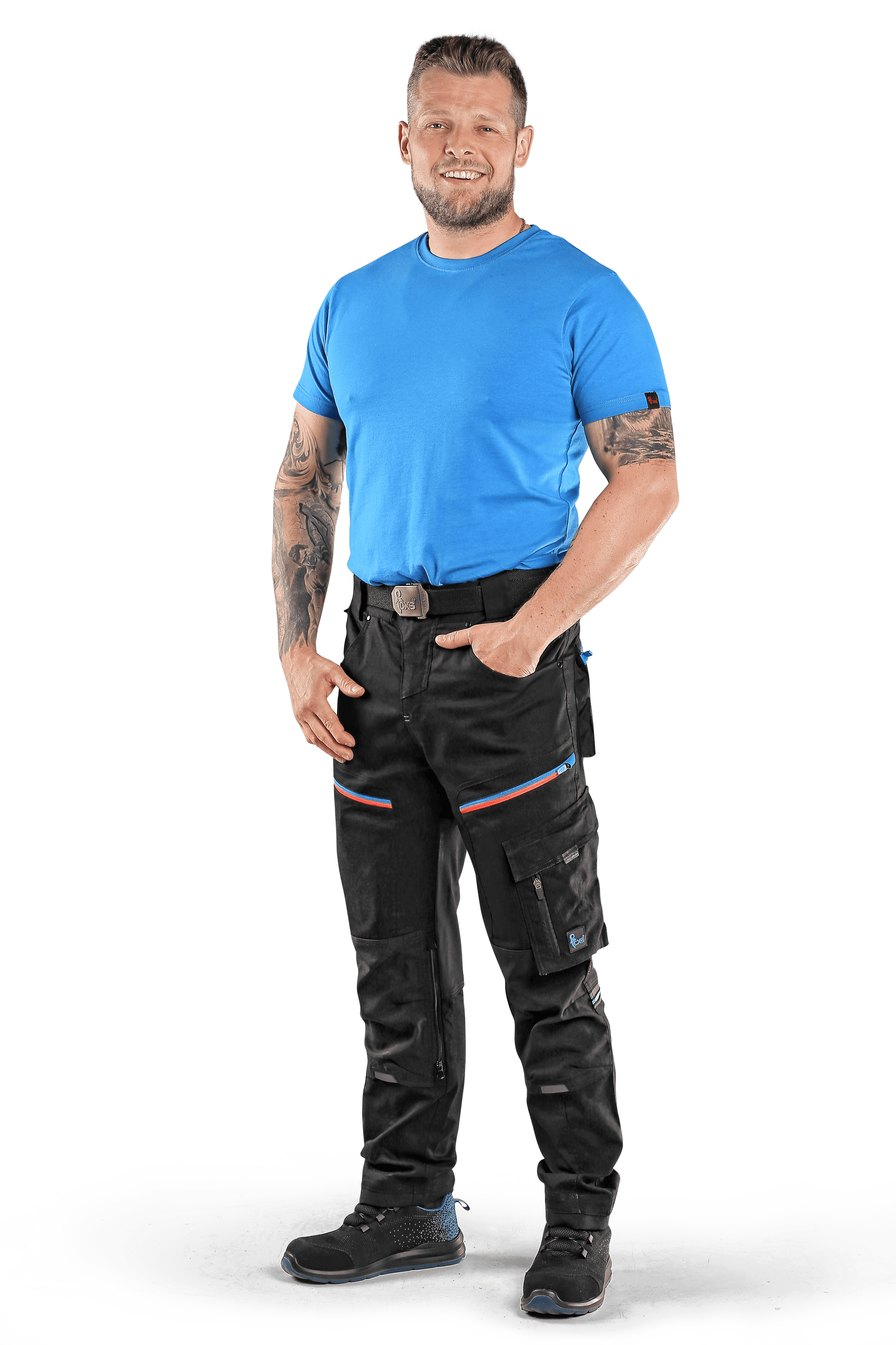 CXS Pants CXS LEONIS, MEN'S, WORK PANTS, BLACK WITH BLUE/RED ACCESSORIES